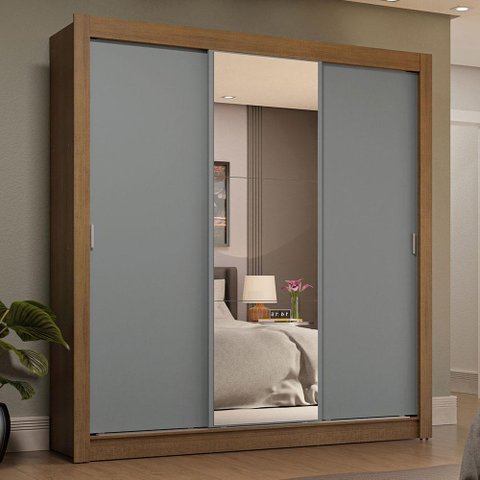 Guarda-roupa Casal 3 Portas de Correr com Espelho 4 Gavetas Rustic/cinza Sublime Plus Madesa