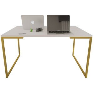 Mesa Escritório Base Metal Dourado Tampo Branco 90 Cm