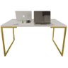 Mesa Escritório Base Metal Dourado Tampo Branco 90 Cm - 1