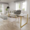 Ver imagem 3 de Mesa Escritório Base Metal Dourado Tampo Branco 90 Cm