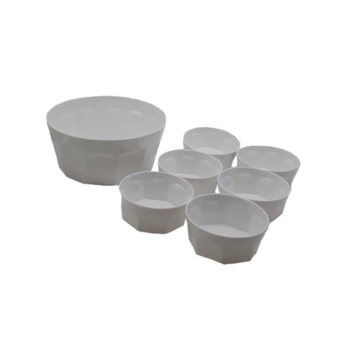 Conjunto de Sobremesa Oitavado Tigela Saladeira Potes Cozinha 7 Peças Branco Opaco