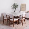 Conjunto de Jantar Mesa Quadrada com Vidro Bennett 6 Cadeiras Ella - Natural C/ Off White - 1