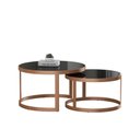 Ver imagem 1 de Kit Mesa de Centro Redonda Sala Tampo Vidro Preto Estrutura Aço Carbono Cobre