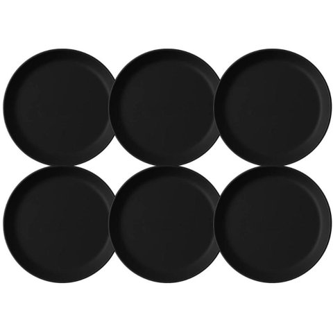 Jogo 6 Pratos Rasos Redondos 25cm Pratos Plástico Preto Serv