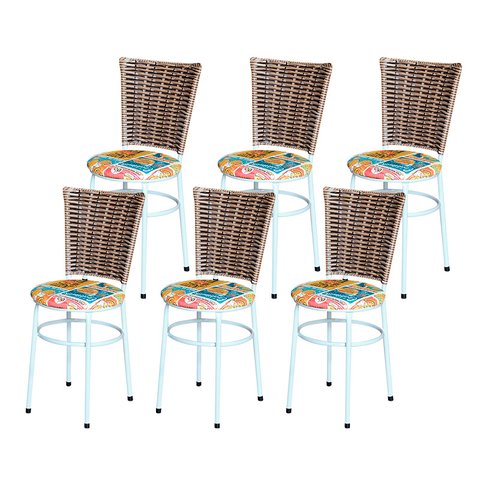 6 Cadeiras para Mesa Branca Hawai Avelã Assento Floral:happy Hour