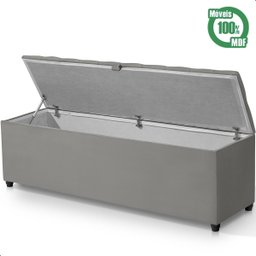 Recamier Baú Berlim Veludo Cinza Queen 1,50m Estofado Pés Pvc Preto - 4
