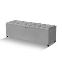 Ver imagem 2 de Recamier Baú Berlim Veludo Cinza Queen 1,50m Estofado Pés PVC Preto