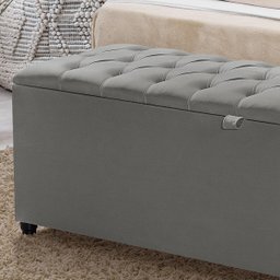 Recamier Baú Berlim Veludo Cinza Queen 1,50m Estofado Pés Pvc Preto - 3