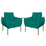 Kit 2 Poltronas Luxo Base Reforçada Metal Preta Azul Turquesa - 1