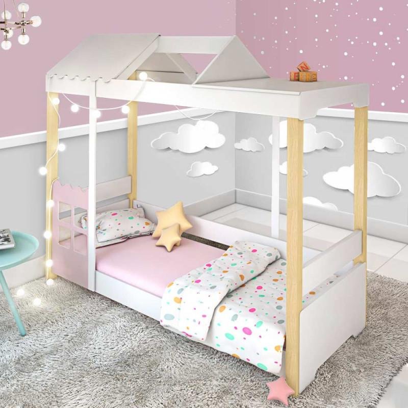 Cama Montessoriana Solteiro com LED Jade Rosa - 1