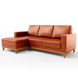 Sofá 3 Lugares 200cm Living com Chaise Esquerdo Sala de Estar Kayrós D05 Sintético Camel - Mpozenato - 1