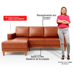 Sofá 3 Lugares 200cm Living com Chaise Esquerdo Sala de Estar Kayrós D05 Sintético Camel - Mpozenato - 4