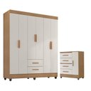 Ver imagem 1 de Guarda Roupa Casal 6 Portas e Cômoda 4 Gavetas 01 Porta Lite Nature Off White – Móveis Leão