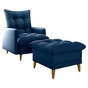 Ver imagem 1 de Poltrona de Amamentaçao e Puff Montreal Veludo Light Milani Store Azul