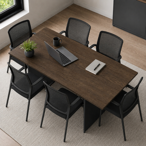 Mesa de Reunião Retangular Pé Painel 1800 mm - Linha Studio: Nogueira Lamina/Preto