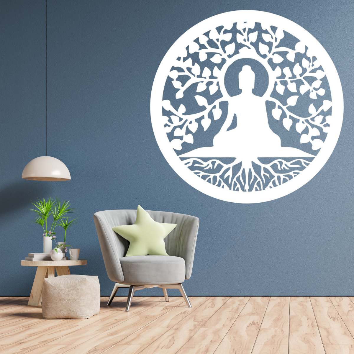 Mandala Buda - Mdf - Branco - Placa Parede - 20cm