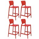 Ver imagem 1 de Kit 4 Cadeiras Altas Tramontina Banqueta com Encosto Bancada Bar Plástico Summa Safira Vermelho