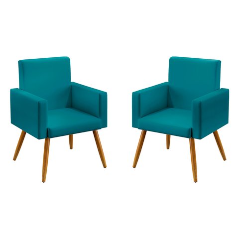 Kit 2 Poltronas Nina Suede Azul Turquesa Aradecor