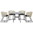 Ver imagem 1 de Mesa com 4 Cadeiras de Jantar Roma 100cm e Noronha em Aluminío Preto Corda Nautica Estofado 12 Trama