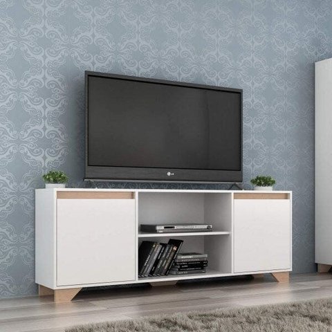 Rack para TV até 42 Polegadas 135cm 2 Portas 3 Prateleiras Benevello Branco