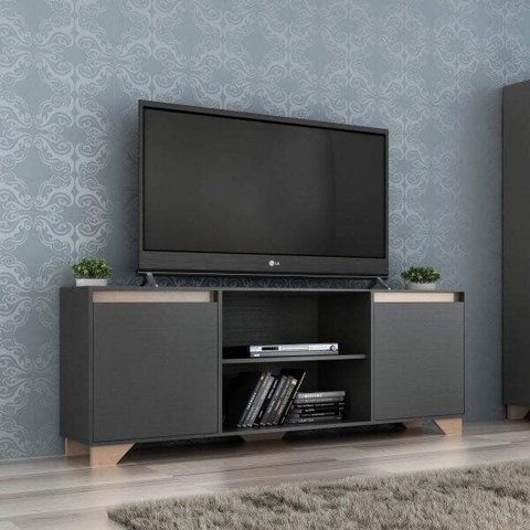 Rack para TV até 42 Polegadas 135cm 2 Portas 3 Prateleiras Benevello Cinza