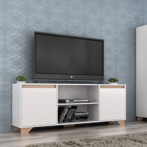 Rack para TV até 50 Polegadas 160cm 2 Portas 3 Prateleiras Benevello Quiditá Móveis Branco