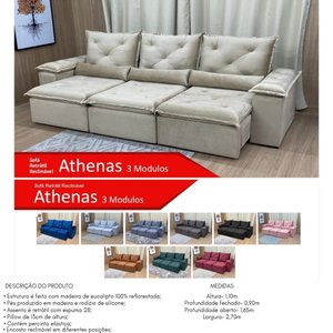 Sofá Retrátil Reclinável Athenas 3 Módulos
