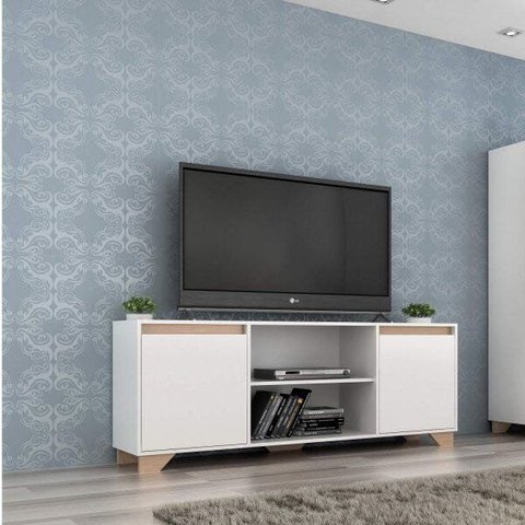 Rack para TV até 60 Polegadas 180cm 2 Portas 3 Prateleiras Benevello Quiditá Branco