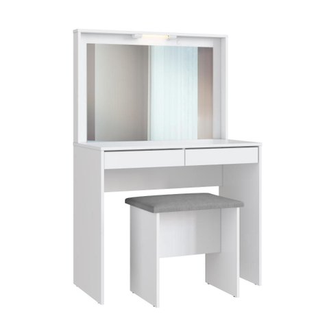 Penteadeira Emovell Camarin 2 Gavetas 90cm MDP Branco com Banco e Luminária