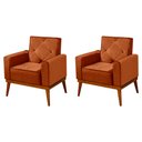 Ver imagem 1 de Kit 2 Poltronas Decorativa Florença Pés em Madeira Maciça Estofado Veludo - Laranja Terracota