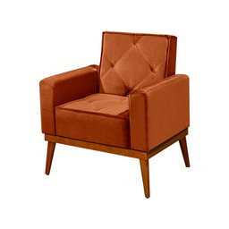 Kit 2 Poltronas Decorativa Florença Pés em Madeira Maciça Estofado Veludo - Laranja Terracota - 3