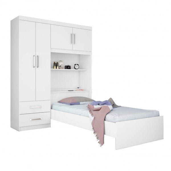 Quarto de Solteiro Completo com Guarda-Roupa com Cama e Cômoda Grace Espresso Móveis - 4