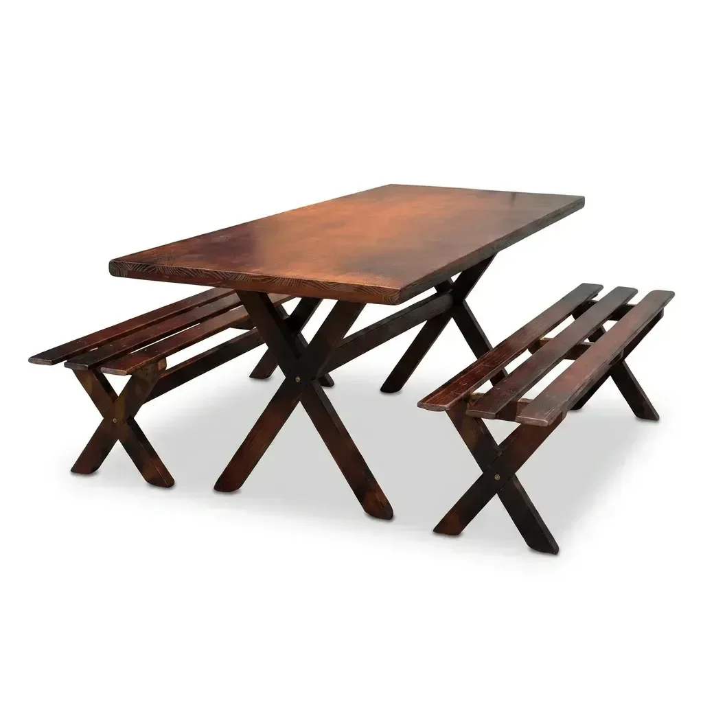 Ver imagem 2 de Mesa para Churrasco Área Externa com 2 Bancos Madeira Maciça 200cm Yescasa Imbua