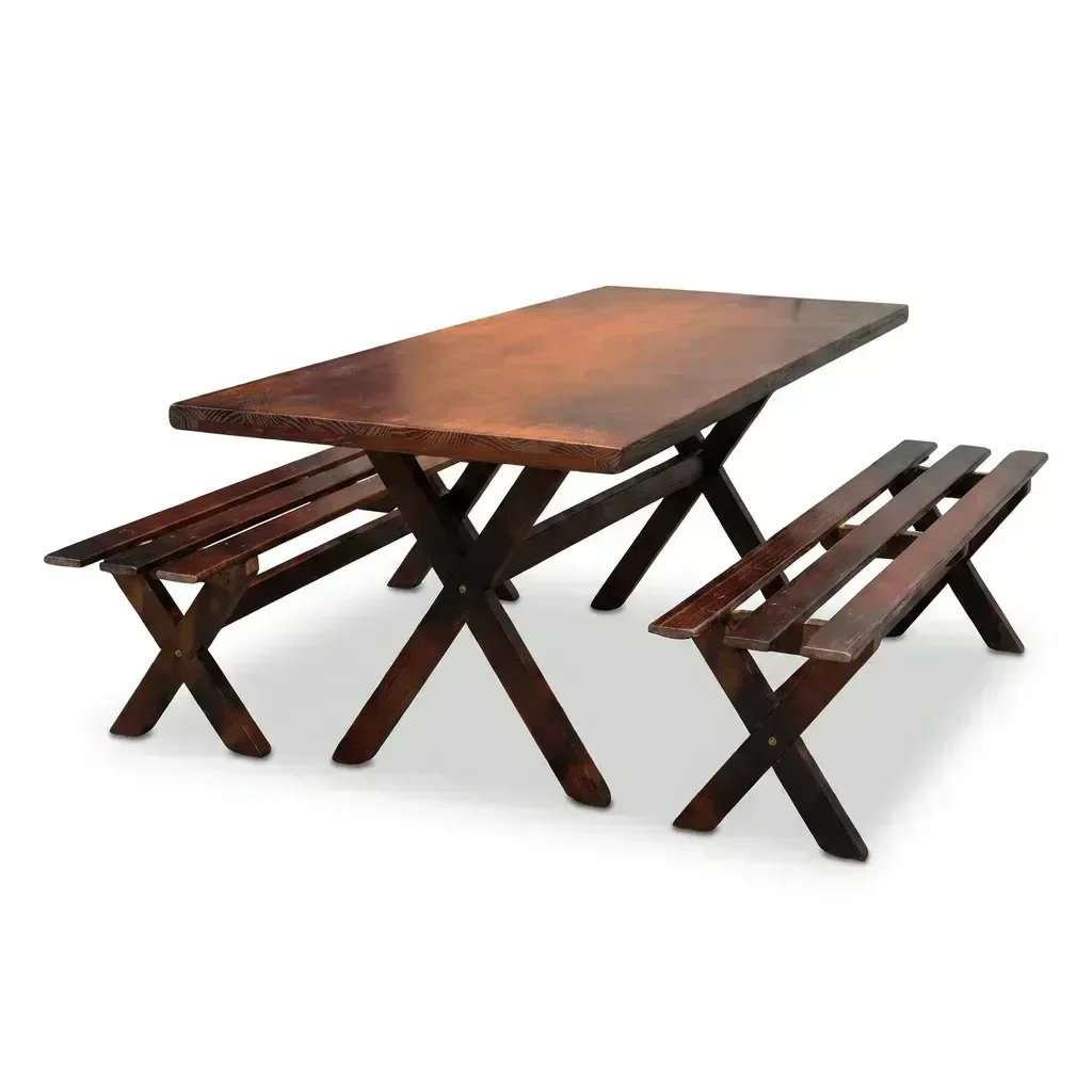 Ver imagem 2 de Mesa para Churrasco Área Externa com 2 Bancos Madeira Maciça 200cm Yescasa Imbua Marrom