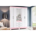 Ver imagem 1 de Guarda Roupa Solteiro 4 Portas e 3 Gavetas C/ Espelho e Pés Briz B24 Branco/rosa - Henn