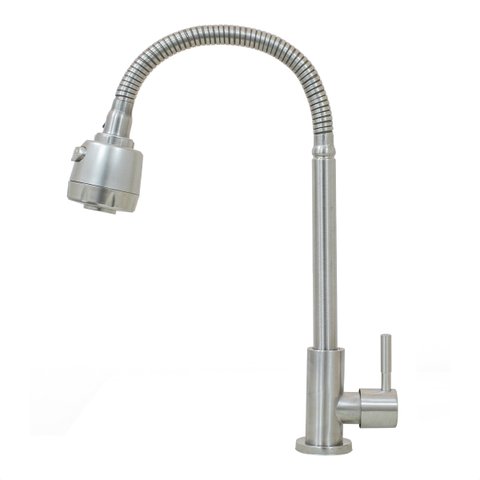 Torneira Gourmet Flexível de Mesa Cozinha Aço Inox Acetinado com Arejador Duplo Jato