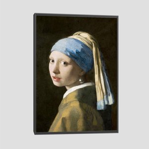 Quadro Vermeer Moça Tela Moldura Preta 63X42Cm