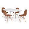 Conjunto Mesa de Jantar França 140x80cm Branca com 4 Cadeiras Charles Eames Wood Botonê Marrom - 1