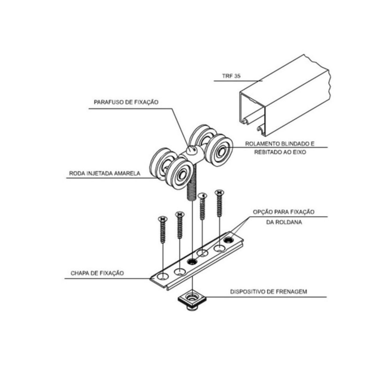 Kit Porta De Correr 4 Roldanas P/portas 80kg - 4