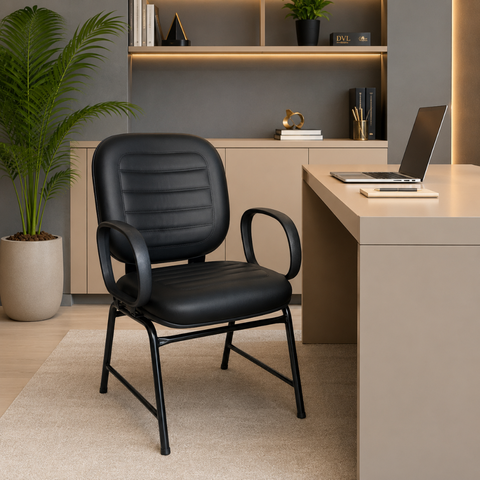 Cadeira Plus Size Fixa Reforçada 200kg Corino para Escritório Poltrona Ergonômica Recepção
