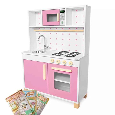 Cozinha Infantil com Pia Fogão e Microondas - Rosa