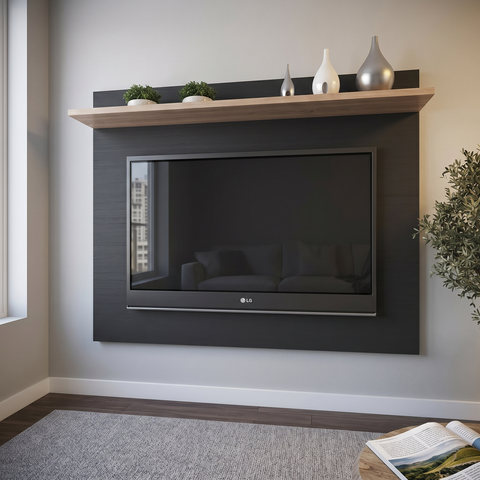 Painel para TV até 60 Polegadas 180CMX120CM 1 Prateleira Benevello Quiditá Cinza