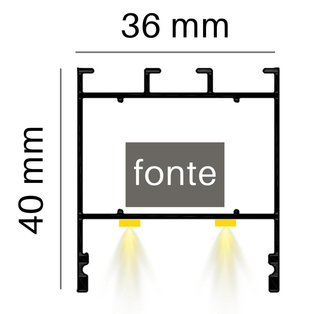 Perfil Sobrepor Led 36x40mm Preto 2x1m Appena Ilunato - 6