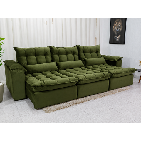 Sofá Retrátil e Reclinável Ipanema 2,10m em Tecido Veludo c/ 03 Módulos - Montagem Inclusa:Verde