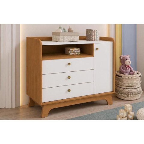 Cômoda Solteiro T402 1 Porta e 3 Gavetas Canela/Branco Kappesberg