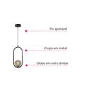 Ver imagem 6 de Lustre Pendente Arco Preto Bola Globo Esfera Âmbar Quarto Cozinha Ilha Escritório Inl79