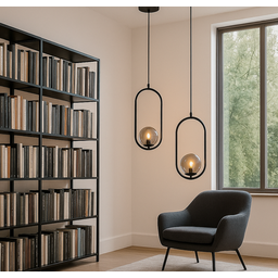 Lustre Pendente Arco Preto Bola Globo Esfera Âmbar Quarto Cozinha Ilha Escritório Inl79 - 3