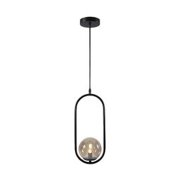 Lustre Pendente Arco Preto Bola Globo Esfera Âmbar Quarto Cozinha Ilha Escritório Inl79 - 1