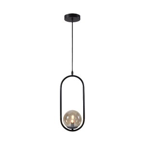 Lustre Pendente Arco Preto Bola Globo Esfera Âmbar Quarto Cozinha Ilha Escritório Inl79