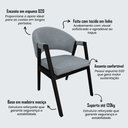 Ver imagem 3 de Kit 8 Cadeiras de Jantar Estofadas Helen Linho Cinza Madeira Eucalipto Tratado Preto Sala Luxo